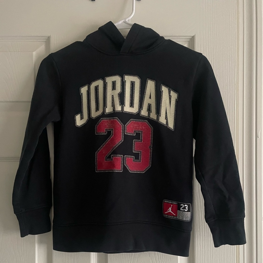 Boy Jordan Black Hoodie with Red 23 and Cream Lettering